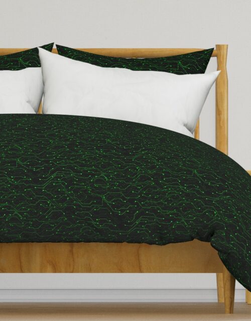Small Bright Green Neon Computer Motherboard Circuitry Duvet Cover