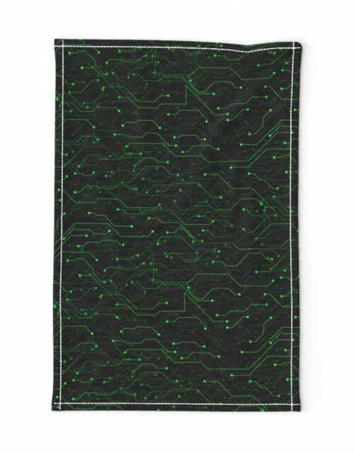 Small Bright Green Neon Computer Motherboard Circuitry Tea Towel
