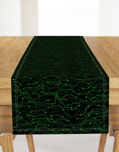 Small Bright Green Neon Computer Motherboard Circuitry Table Runner