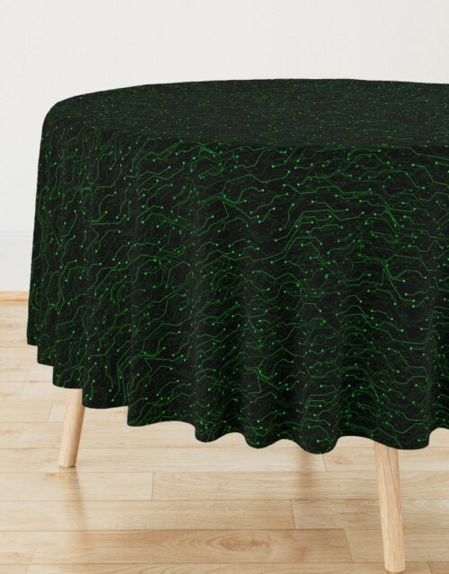 Small Bright Green Neon Computer Motherboard Circuitry Round Tablecloth