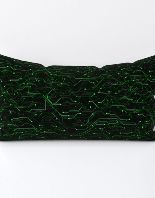 Small Bright Green Neon Computer Motherboard Circuitry Lumbar Throw Pillow