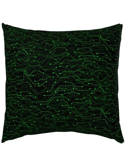 Small Bright Green Neon Computer Motherboard Circuitry Euro Pillow Sham