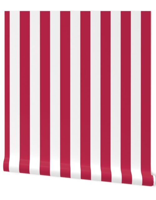 Color of the Year Viva Magenta with White Vertical 2 inch Cabana Stripes Wallpaper