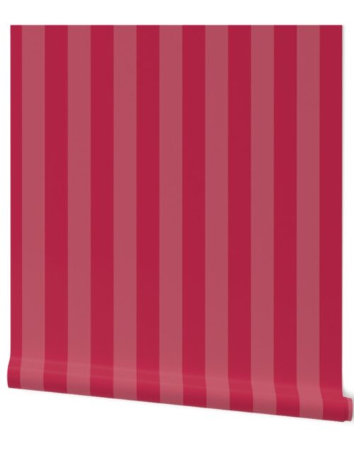 Two-Tone Color of the Year Viva Magenta with Tonal Vertical 2 inch Cabana Stripes Wallpaper