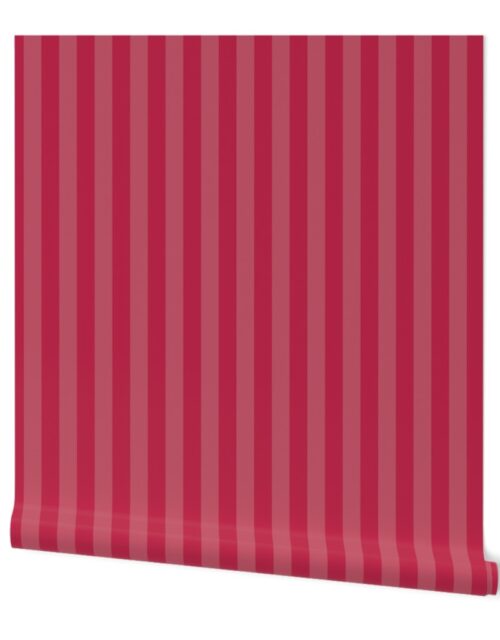 Two-Tone Color of the Year Viva Magenta with Tonal Vertical Sailor  Stripes Wallpaper