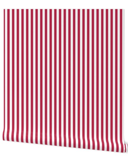 Color of the Year Viva Magenta with White Vertical Pin Stripes Wallpaper