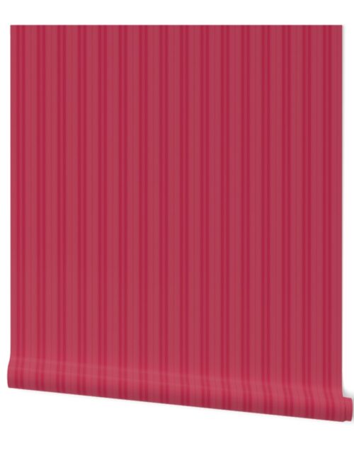 Color of the Year Viva Magenta with Faded Magenta Vertical Mattress Ticking Stripes Wallpaper