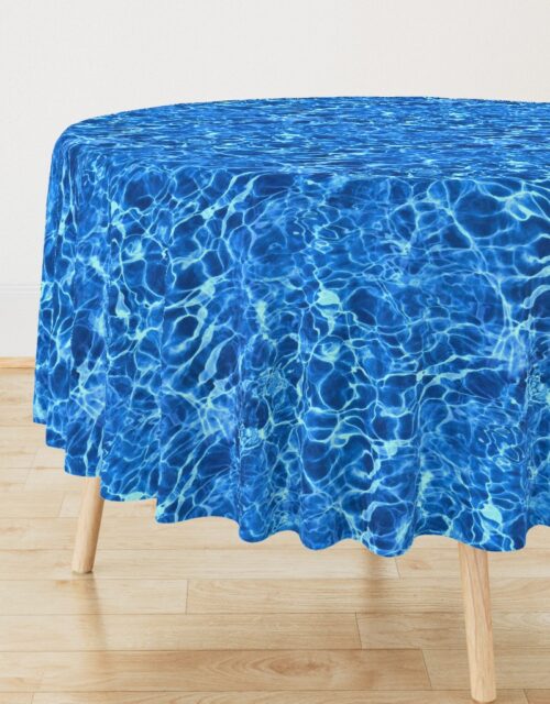 Blue Ripples in Wavy Water Round Tablecloth