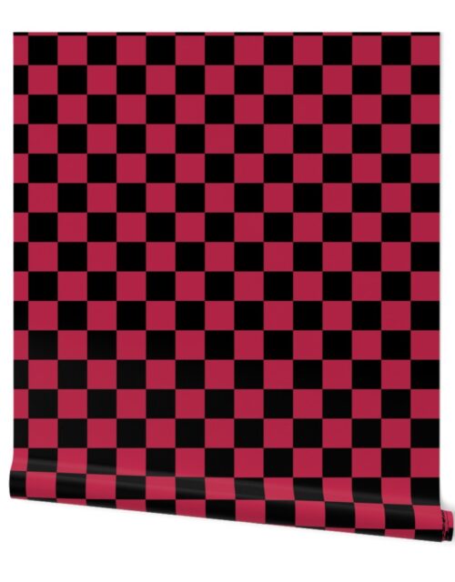 2 Inch Black and Viva Magenta  Check Checkerboard Wallpaper