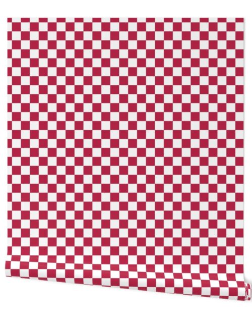 1 inch White  and Viva Magenta  Check Checkerboard Wallpaper