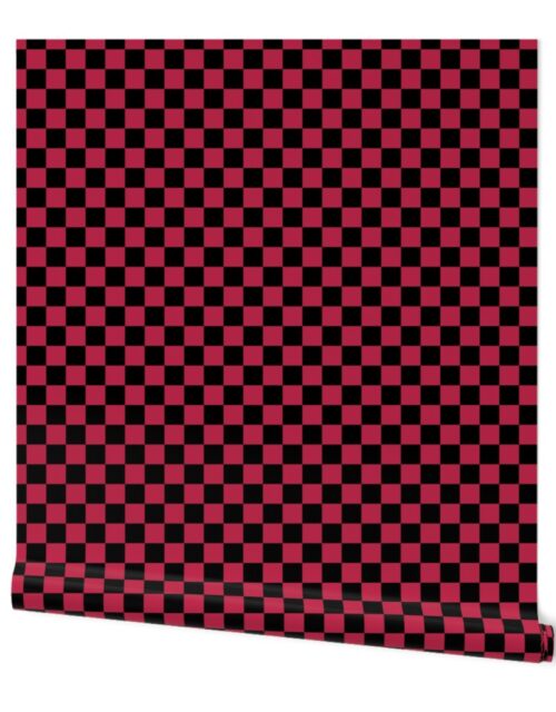 1 Inch Black and Viva Magenta  Check Checkerboard Wallpaper