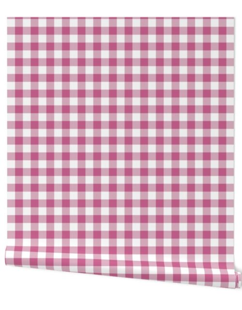 Peony and White Gingham Check Wallpaper