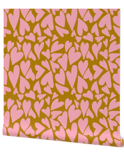 Crazy Small Hearts in Pink on Ochre Wallpaper