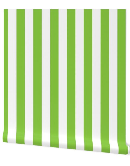 Lime and White 2 Inch Vertical Cabana Stripes Wallpaper