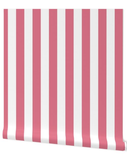 Dark Pink and White 2 Inch Vertical Cabana Stripes Wallpaper