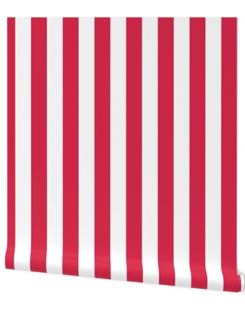 Red Hot and White 2 Inch Vertical Cabana Stripes Wallpaper