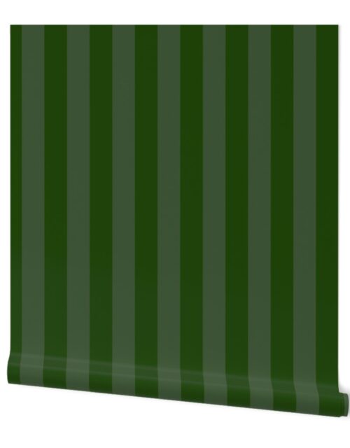 Evergreen and Faded Evergreen 2 Inch Vertical Cabana Stripes Wallpaper