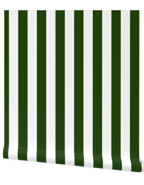 Evergreen and White 2 Inch Vertical Cabana Stripes Wallpaper