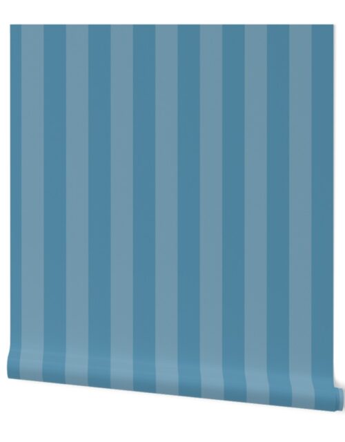 Blue and Faded Blue 2 Inch Vertical Cabana Stripes Wallpaper