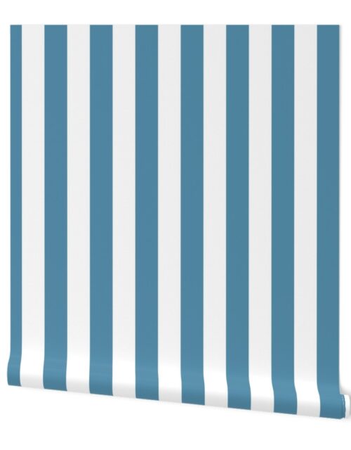 Blue and White 2 Inch Vertical Cabana Stripes Wallpaper