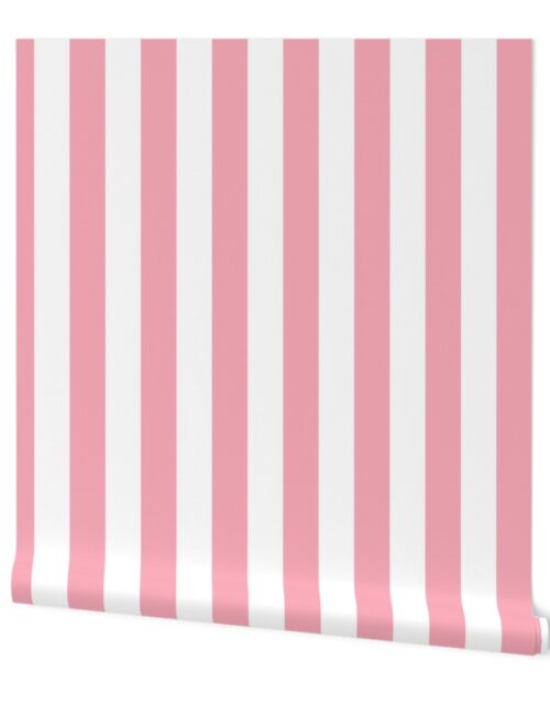 Pink and White 2 Inch Vertical Cabana Stripes Wallpaper