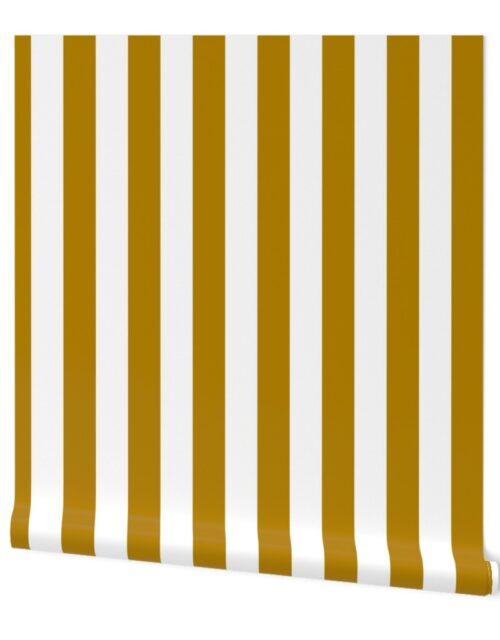 Ochre and White 2 Inch Vertical Cabana Stripes Wallpaper