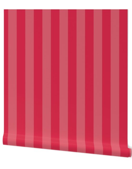 Red Hot and Faded Red 2 Inch Vertical Cabana Stripes Wallpaper