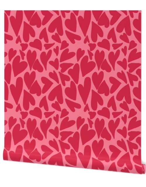 Crazy Small Hearts in Red Hot on Dark Pink Wallpaper