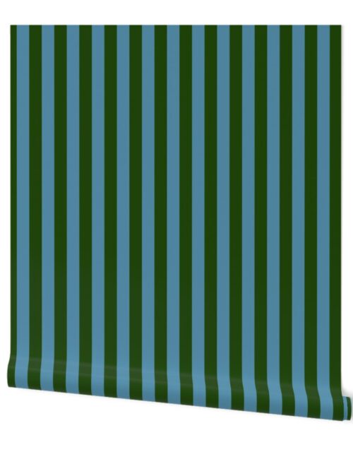 Evergreen and Blue 1 Inch Vertical Cabana Stripes Wallpaper