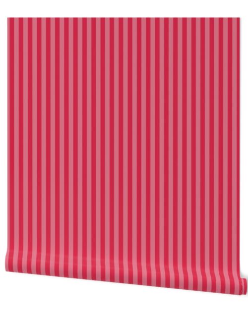 Red Hot and Dark Pink 1 /2 Inch Vertical Cabana Stripes Wallpaper
