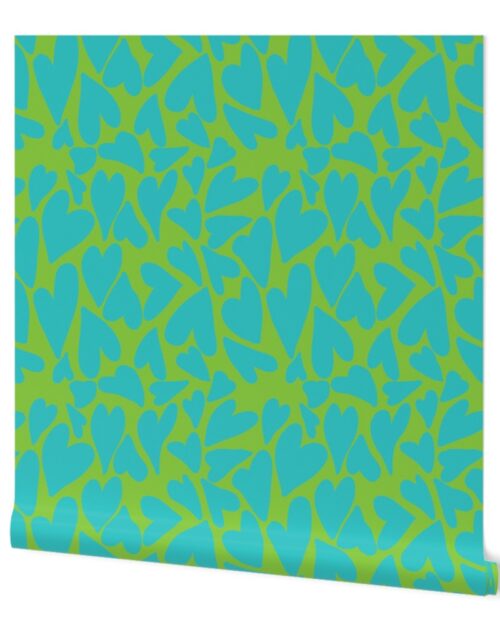 Crazy Small Hearts in Aqua on Lime Wallpaper