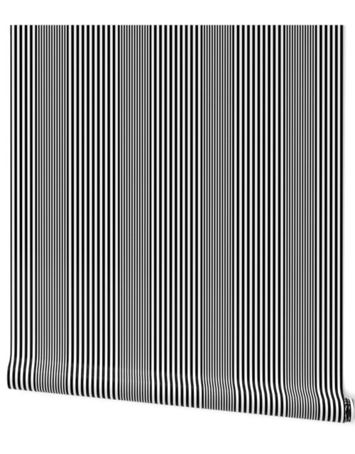 Large Black and White French Chateau Art Deco Ticking Stripe Wallpaper