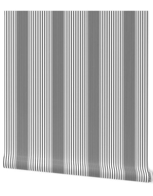 Large Banded Black and White French Chateau Art Deco Ticking Stripe Wallpaper