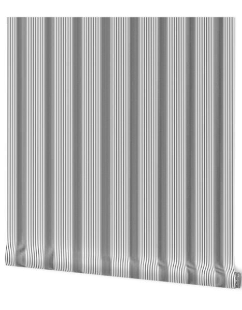 Small Banded Black and White French Chateau Art Deco Ticking Stripe Wallpaper