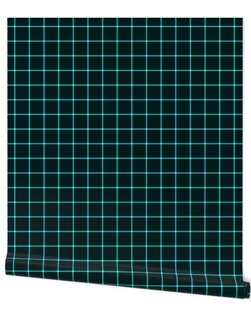 Large Matrix Optical Illusion Grid in Black and Neon Aqua Wallpaper