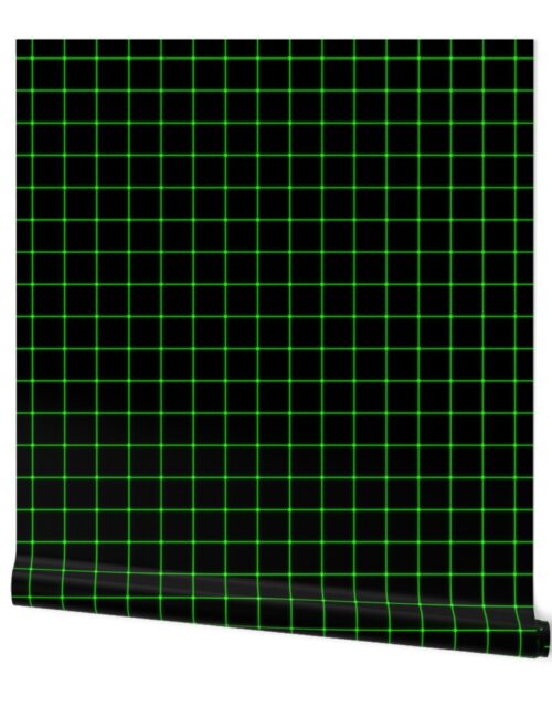 Large Matrix Optical Illusion Grid in Black and Neon Green Wallpaper