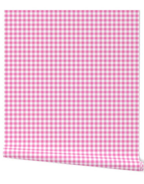 Pink and White Buffalo Check Gingham Plaid Wallpaper