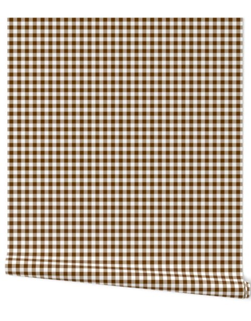 Brown and White Buffalo Check Gingham Plaid Wallpaper