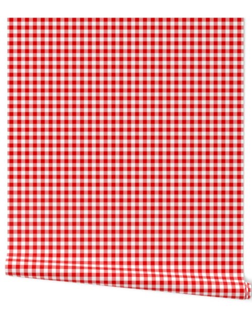 Red and White Buffalo Check Gingham Plaid Wallpaper
