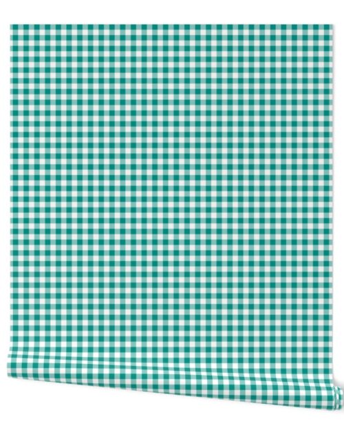 Teal and White Buffalo Check Gingham Plaid Wallpaper
