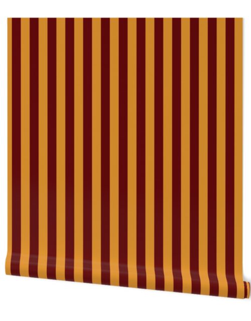 School Colors One Inch Vertical Stripes in Maroon and Gold Stow-Munroe Falls Wallpaper
