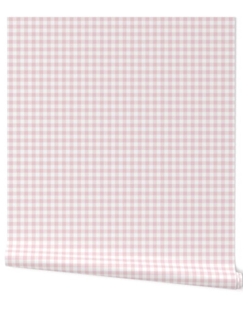 Cloud White and Dawn Pink Check Gingham Plaid Wallpaper