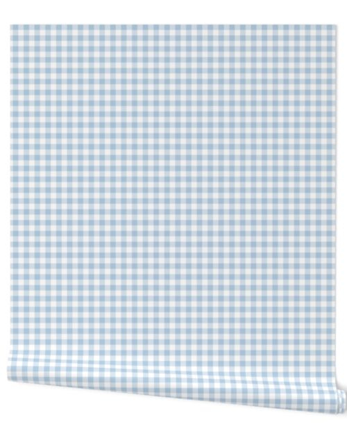Cloud White and Sky Blue Check Gingham Plaid Wallpaper