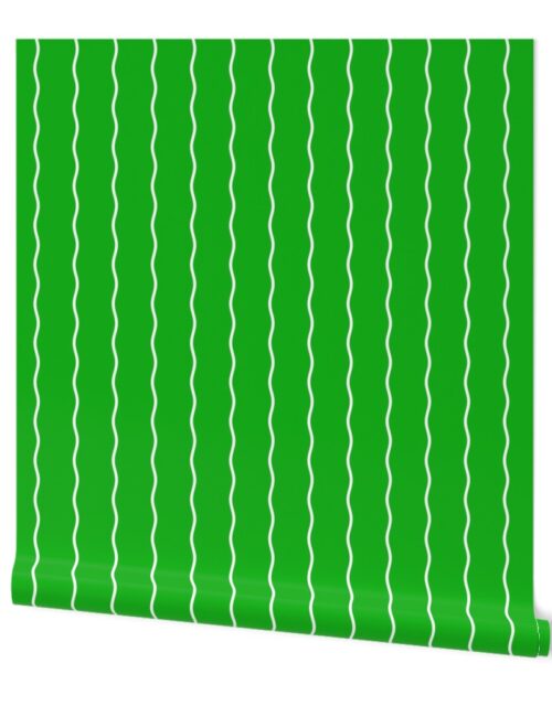 Small Double Squiggly White Lines on Green Wallpaper