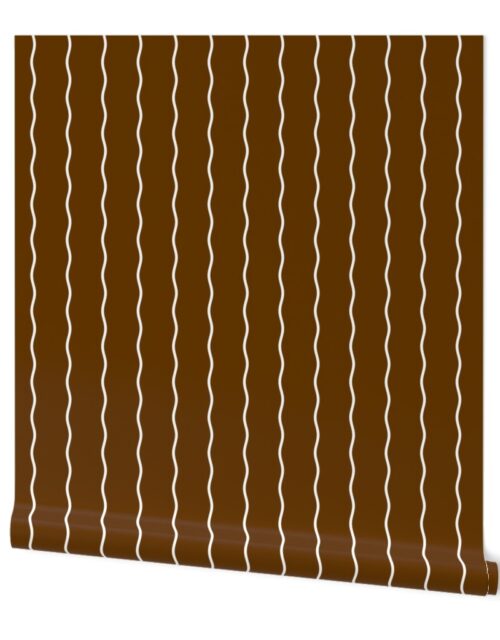 Small Double Squiggly White Lines on Brown Wallpaper