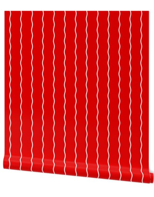 Small Double Squiggly White Lines on Red Wallpaper