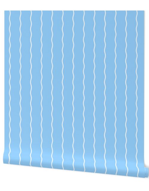 Small Double Squiggly White Lines on Light Blue Wallpaper