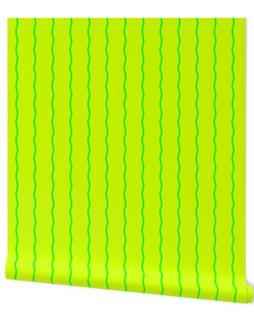 Single Squiggly Neon Green Lines on Yellow Wallpaper