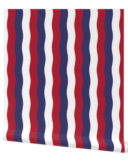 USA Red White and blue 2 inch Scalloped Vertical Waves Wallpaper