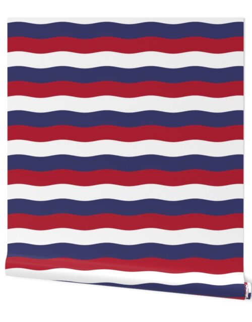 USA Red White and blue 2 inch Scalloped Horizontal Waves Wallpaper